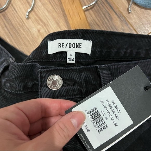 NWT Re/Done 90’s High Rise Loose Jean in Washed Black with Rips - Picture 13 of 15